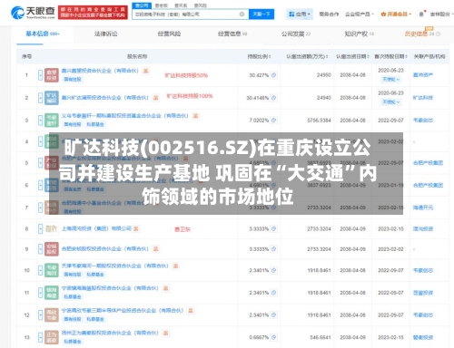 旷达科技(002516.SZ)在重庆设立公司并建设生产基地 巩固在“大交通”内饰领域的市场地位